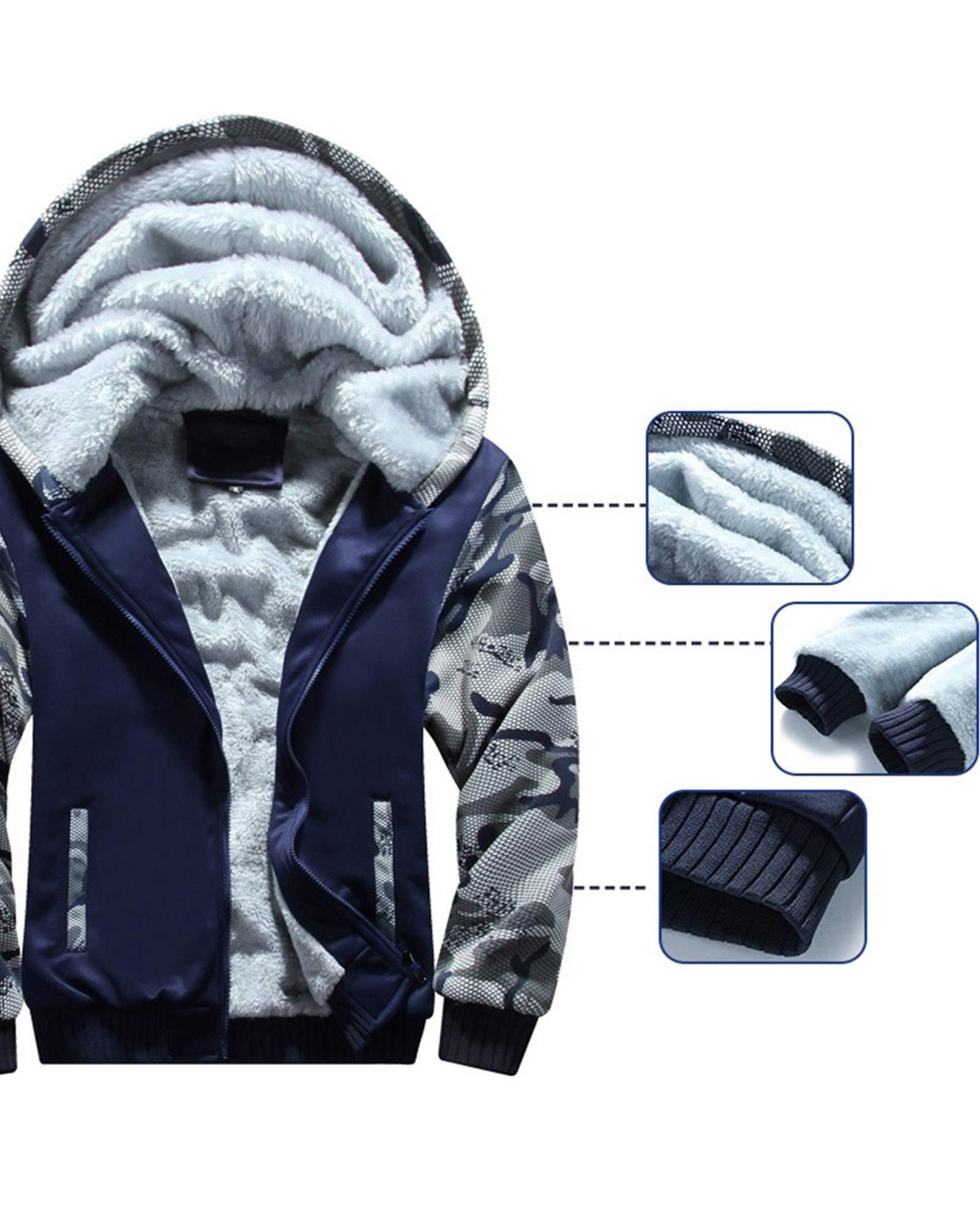 MACHLAB Men's Pullover Winter Workout Fleece Hoodie Jackets Full Zip Wool Warm Thick Coats Dark Blue#63 M