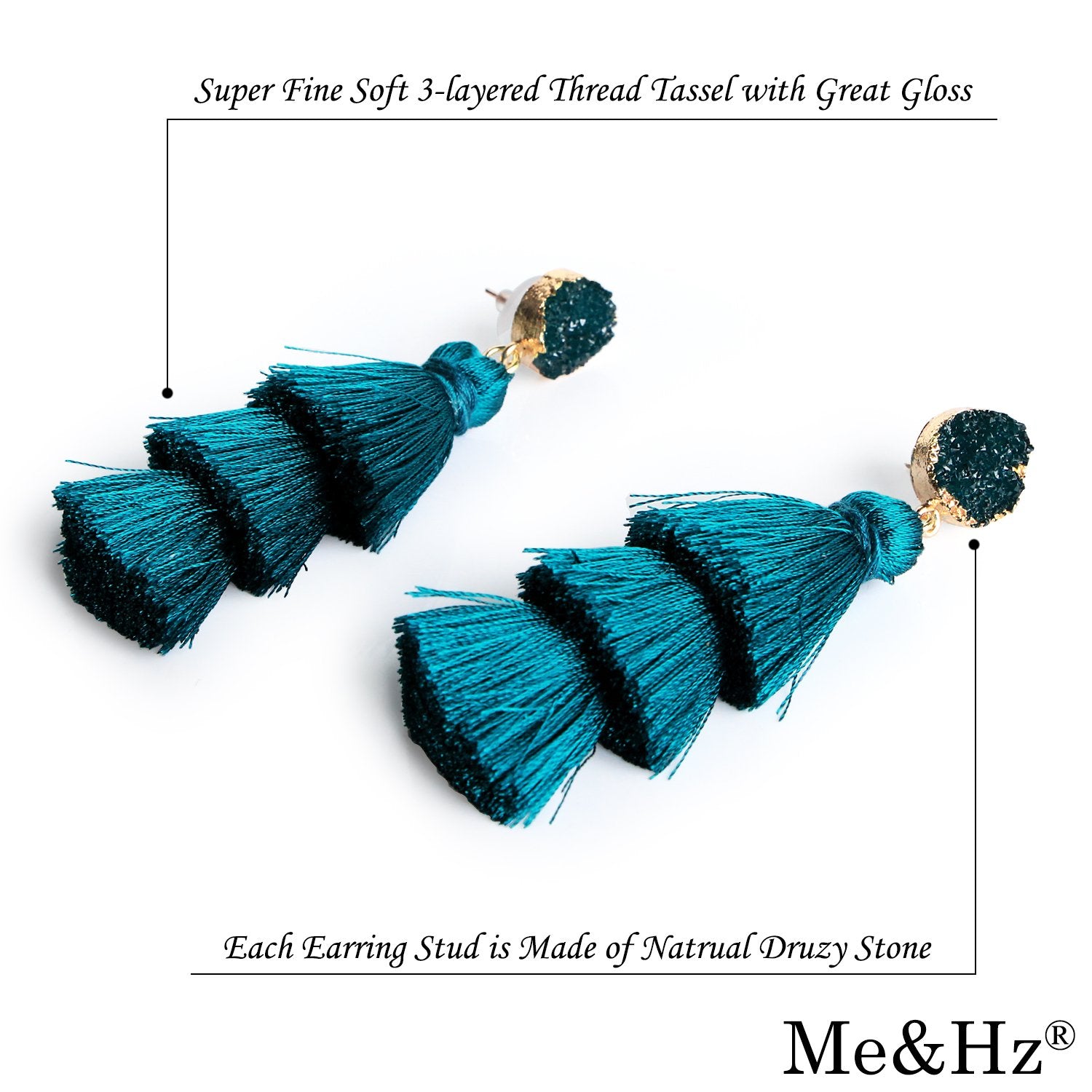 Me&Hz Fashion Tiered Tassel Dangle Earrings for Women Gemstone Studs Statement Boho Long Fringe Drops Birthday/Christmas/Party J