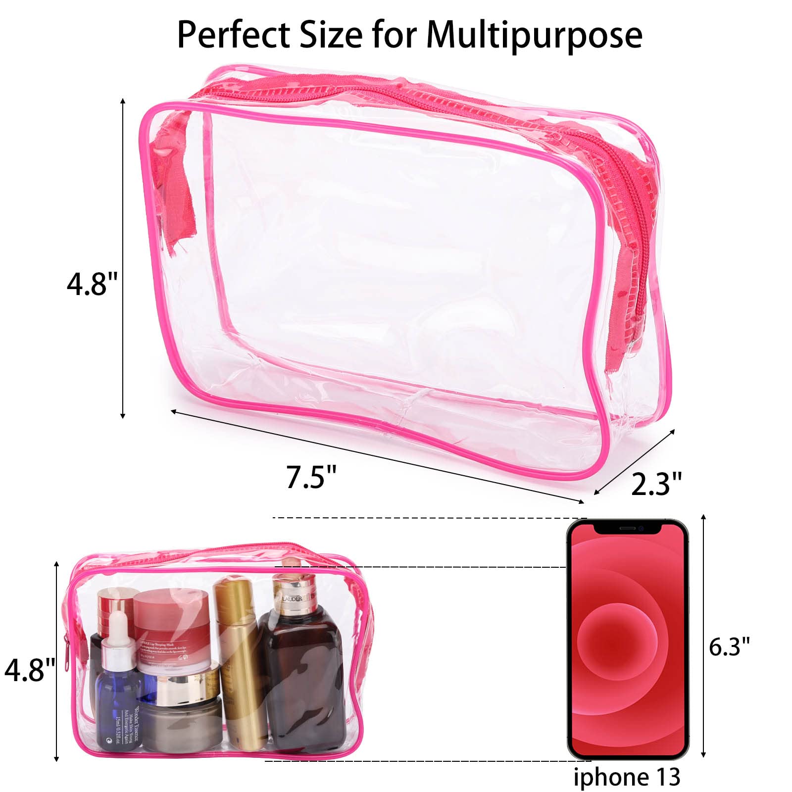Tbestmax 10 Pcs Clear Cosmetic Bags Small Makeup Bags Portable Waterproof Travel Toiletry Bags Colorful Organizer, 7.5x 4.8x 2.3