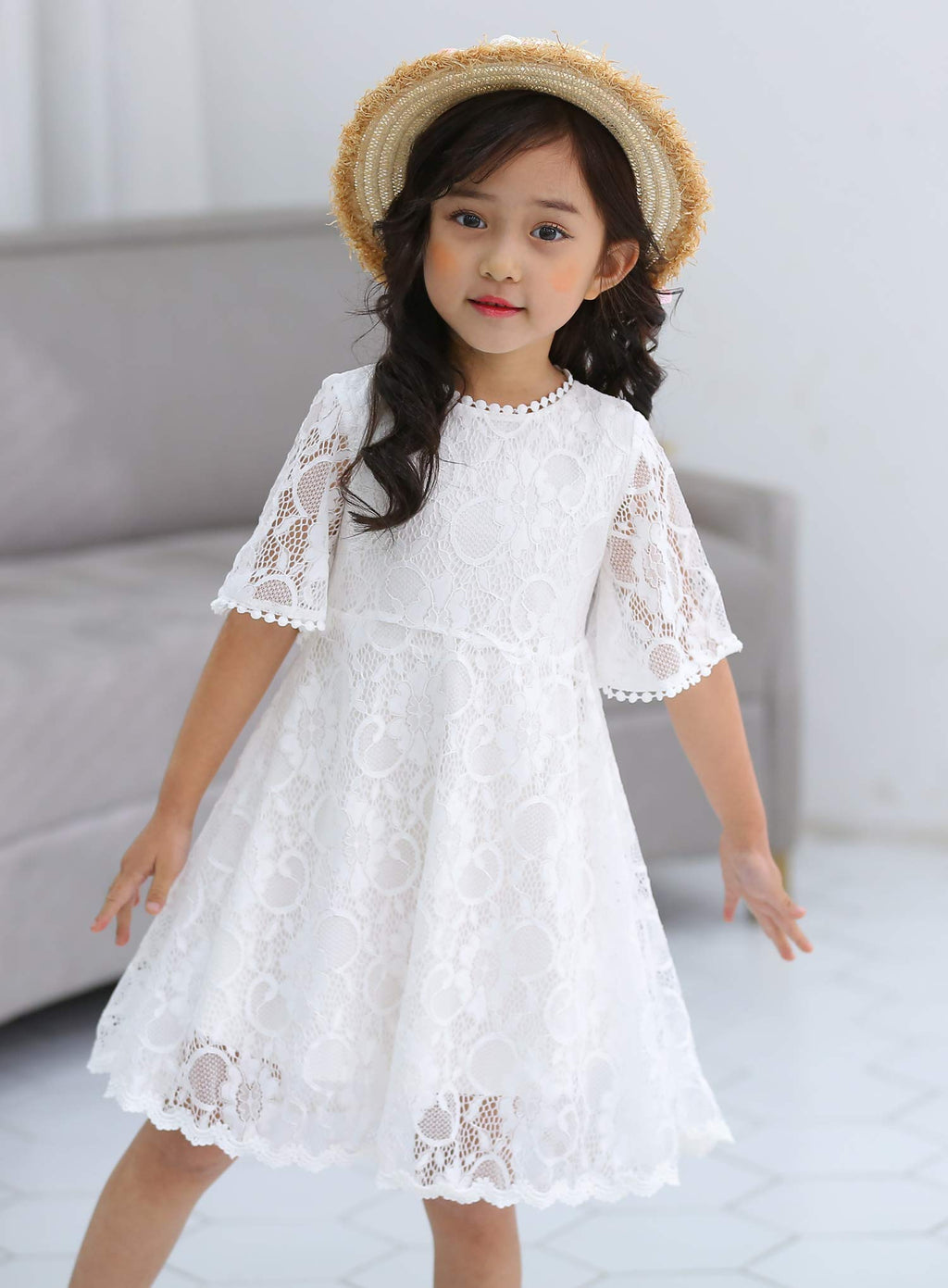 Youwon Flower Girls Dress Lace Dress Vintage Country Wedding Party Dress 2-6 7-16 Off-White 10-12 Years
