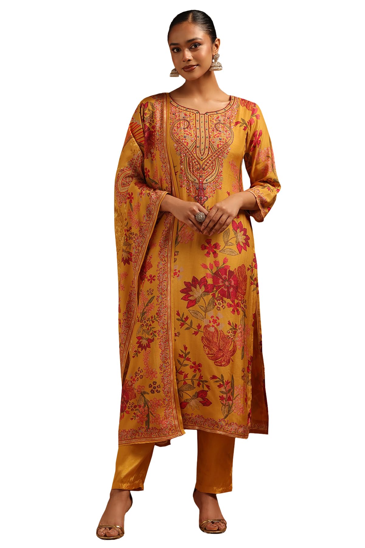 Soch Women Muslin Floral Suit Set with Bead Details