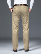 AVANOVA Mens Solid Khakhi Mid Rise Trousers Light Business Style Slightly Stretch Straight Leg Pants for Outdoor Casual Daily T