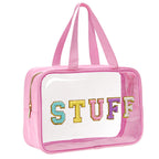 Yowivon Clear Stuff Tote Bag Pink Big Travel Cosmetic Makeup Toiletry Bag with Handle and Zipper, Transparent Waterproof Beach S