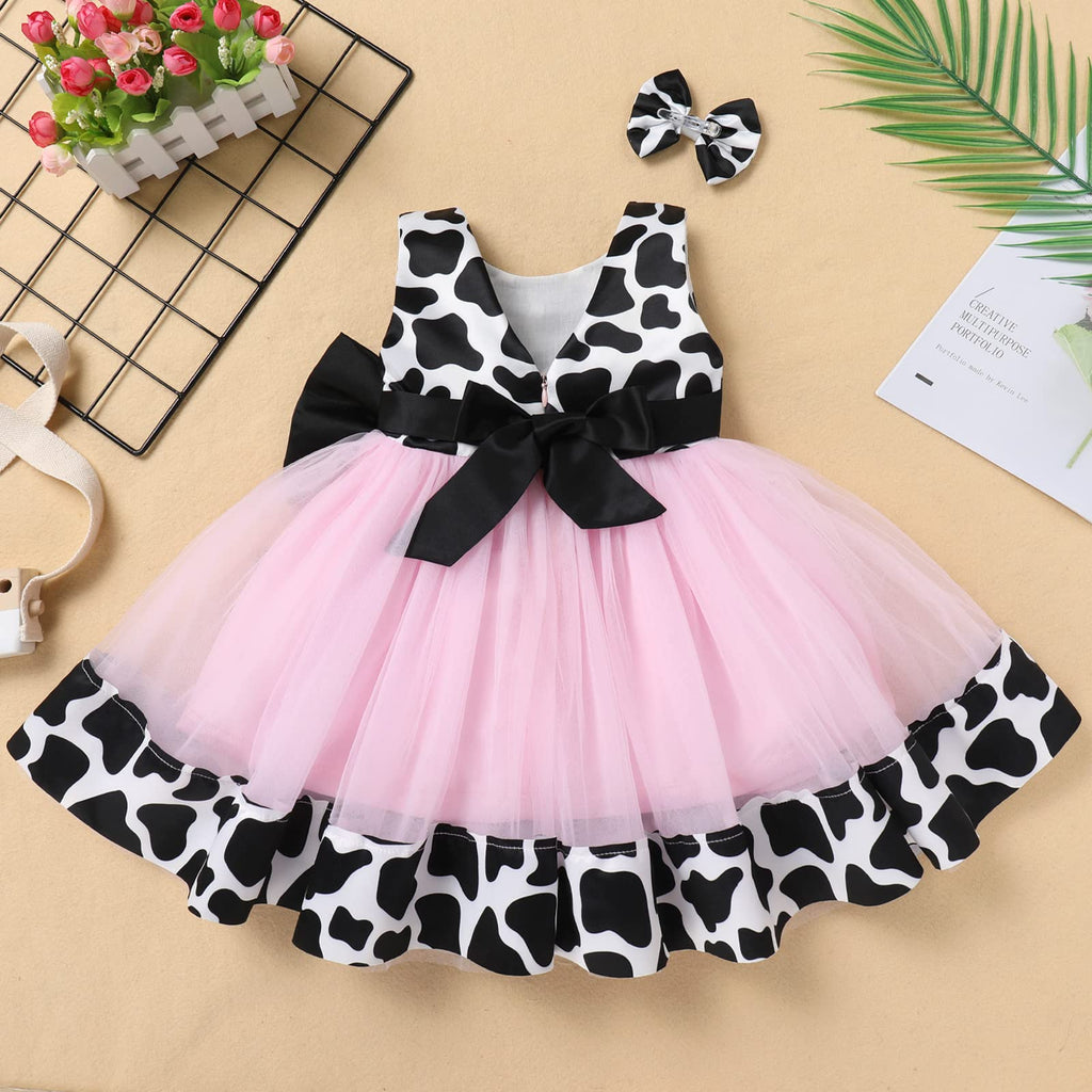 Newborn Toddler Baby Girl Green Christmas Outfits 2PCS Halloween Cow Princess Birthday Tea Party Tutu Dress Bow Cake Smash Layer