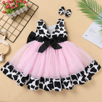 Newborn Toddler Baby Girl Green Christmas Outfits 2PCS Halloween Cow Princess Birthday Tea Party Tutu Dress Bow Cake Smash Layer