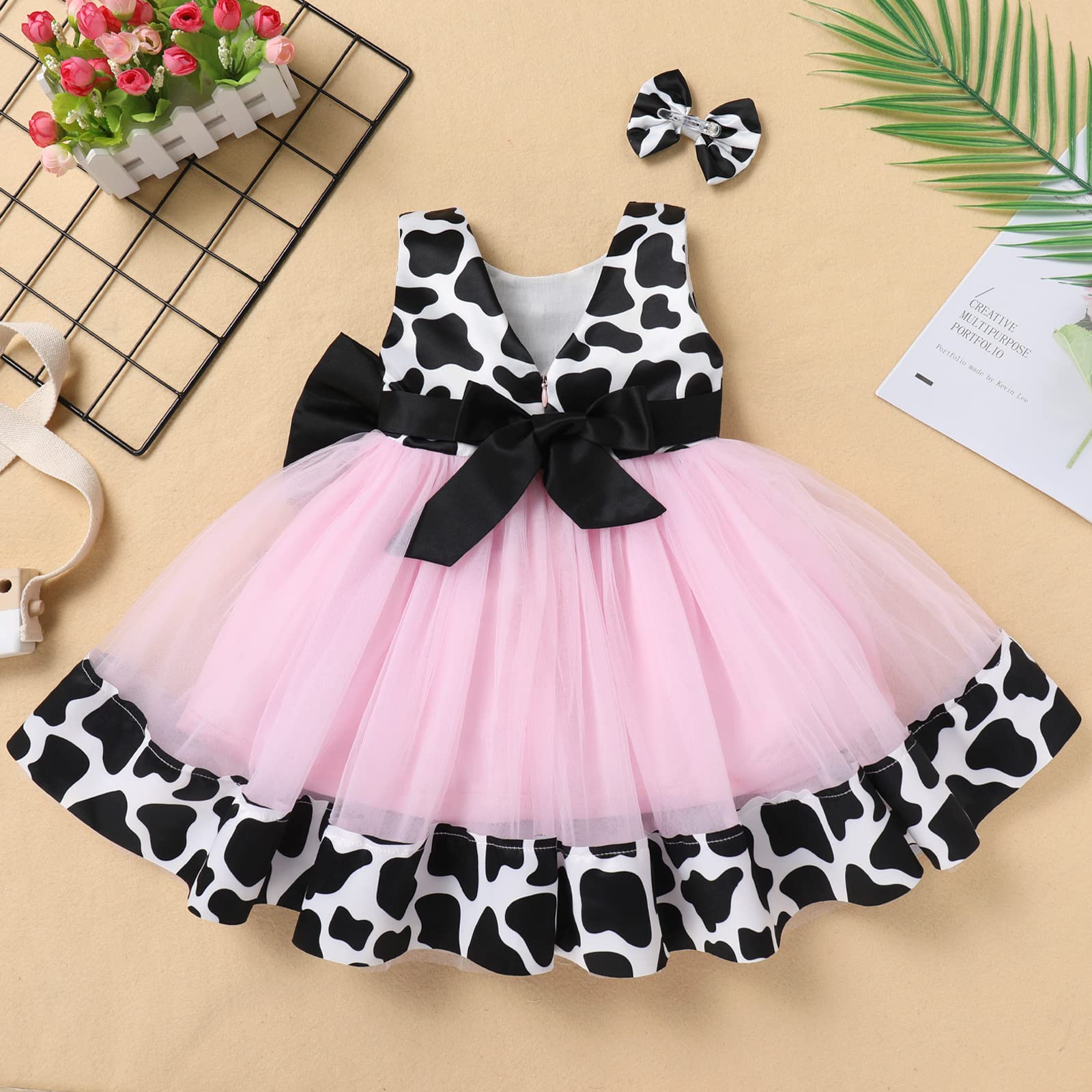 Newborn Toddler Baby Girl Green Christmas Outfits 2PCS Halloween Cow Princess Birthday Tea Party Tutu Dress Bow Cake Smash Layer