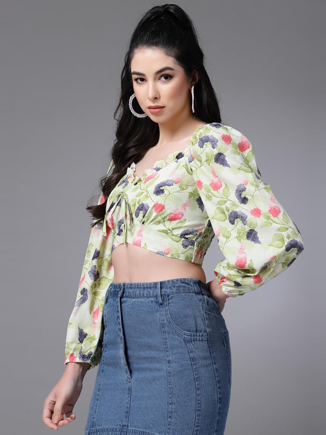 OOMPH! Crop Tops for Women, Green - mt637