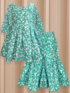 A.T.U.N. (All Things Uber Nice) A.T.U.N. Girls Ethnic Wear Sharara | Floral Green Printed Kurta With Sharara Set For Girls