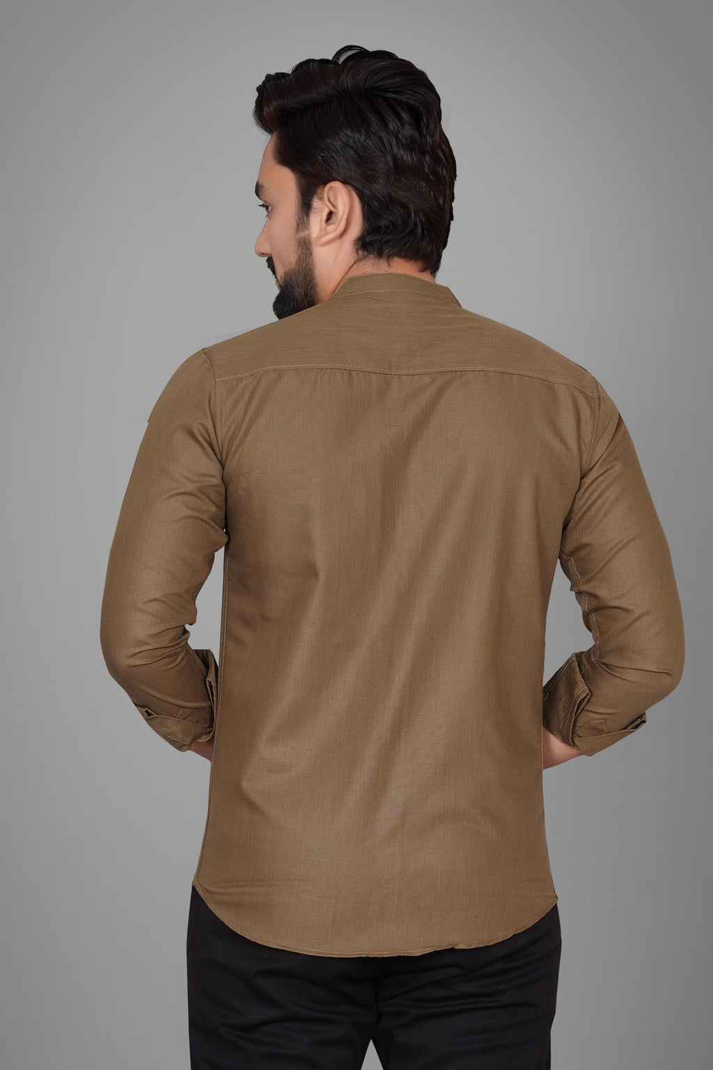 Besix MenS Cotton Solid Shirt With Mandarin Collared Full Sleeve Button Closure Curved Hem Straight Length And One Pocket | Mdr