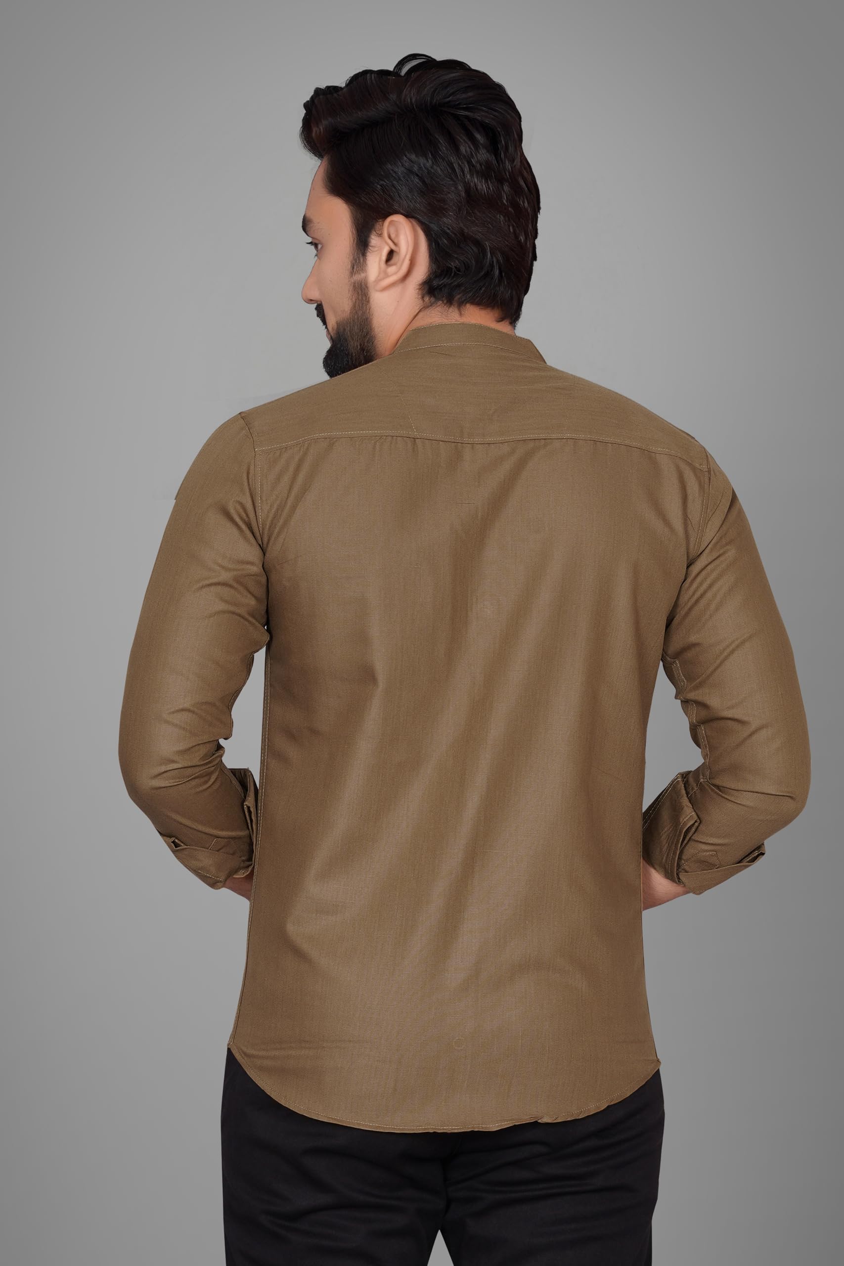 Besix MenS Regular Fit Solid Cotton Shirt | Chinese Collar | Casual | Plain | Branded | Mandarin Collar | Full Sleeve | Summer