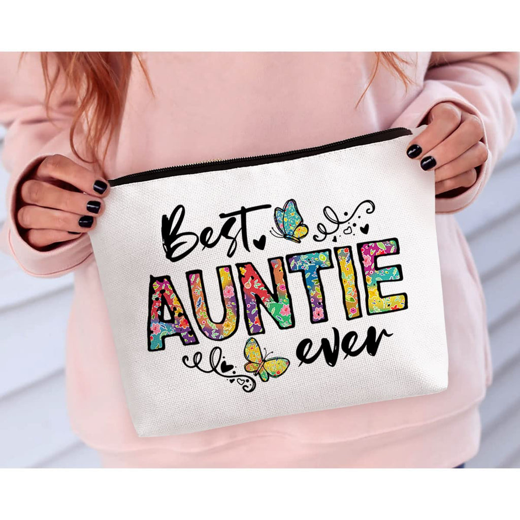 BiuNiuring Aunt Gift, Best Aunt Ever Gift, Mother's Day Gift for Aunt Auntie, Makeup Bag