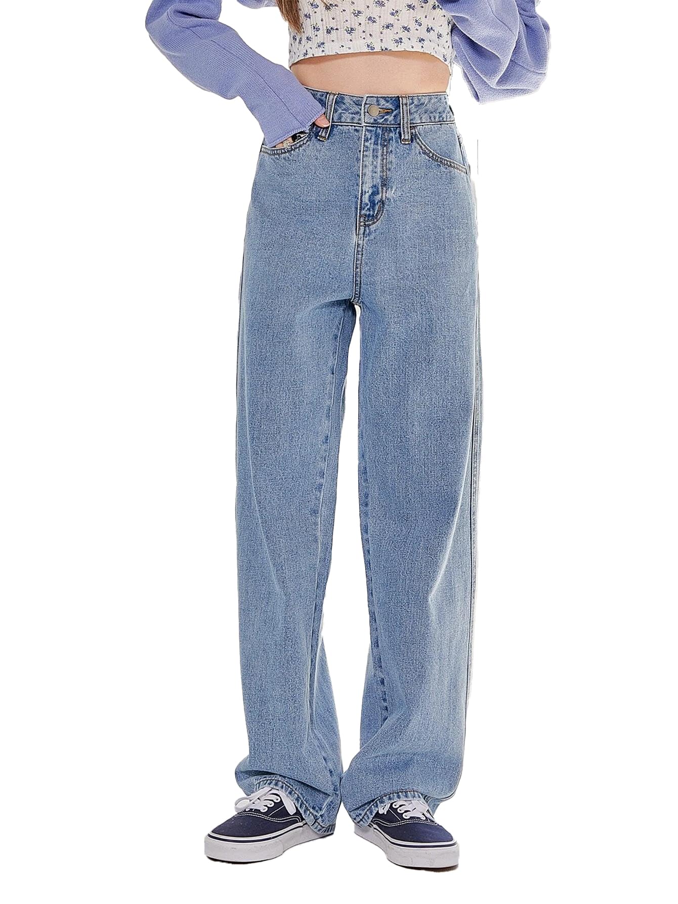 Kotty Womens Solid High Rise Cotton Lycra Blend Relaxed Fit Jeans