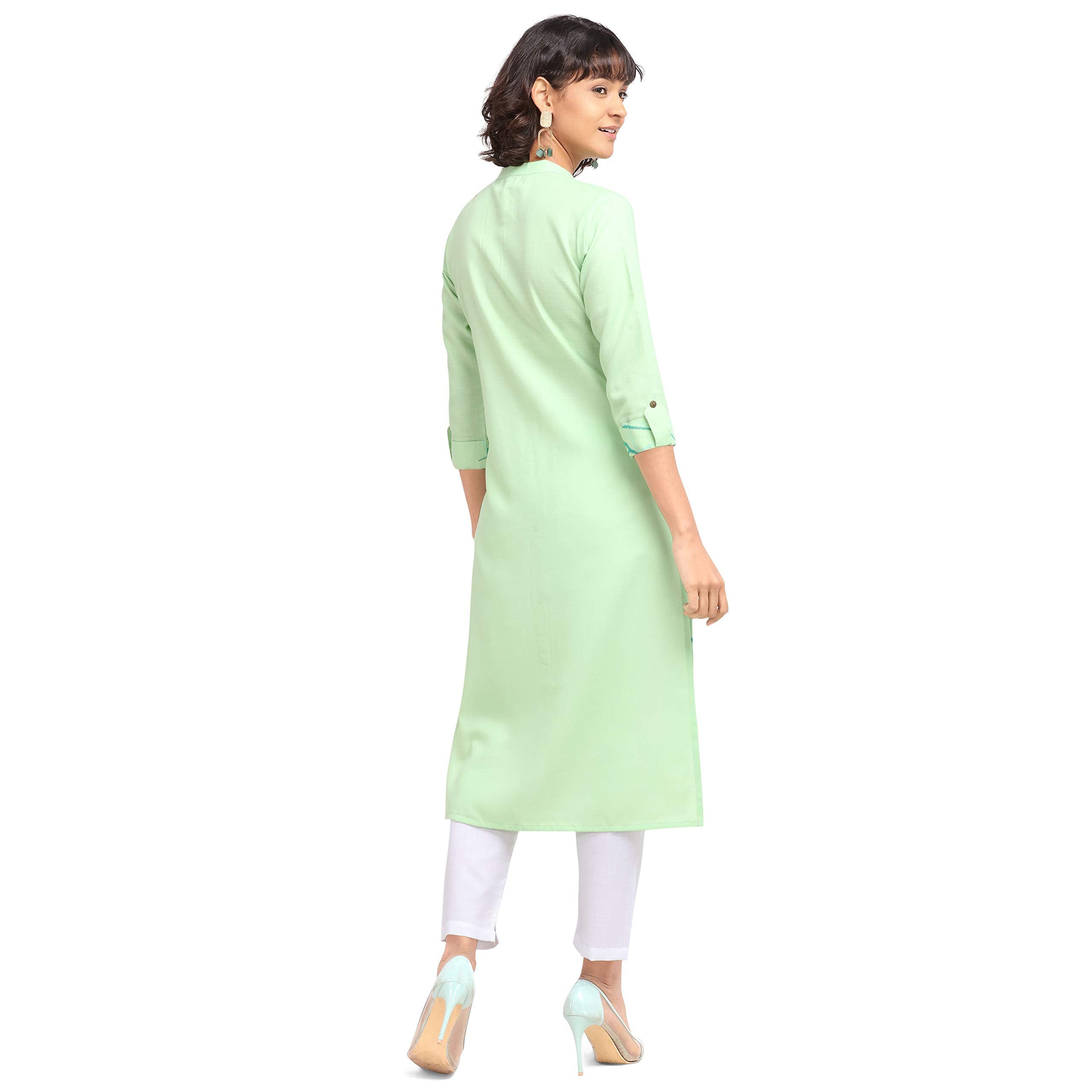 Nainvish Women'S Cotton Blend Straight Printed Kurti With Pant (Sd098-Xxl_Green)