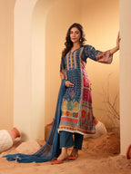 Varanga Women Teal Blue Ethnic Printed Straight Kurta With Trouser  Stylish And Comfortable Ethnic Set