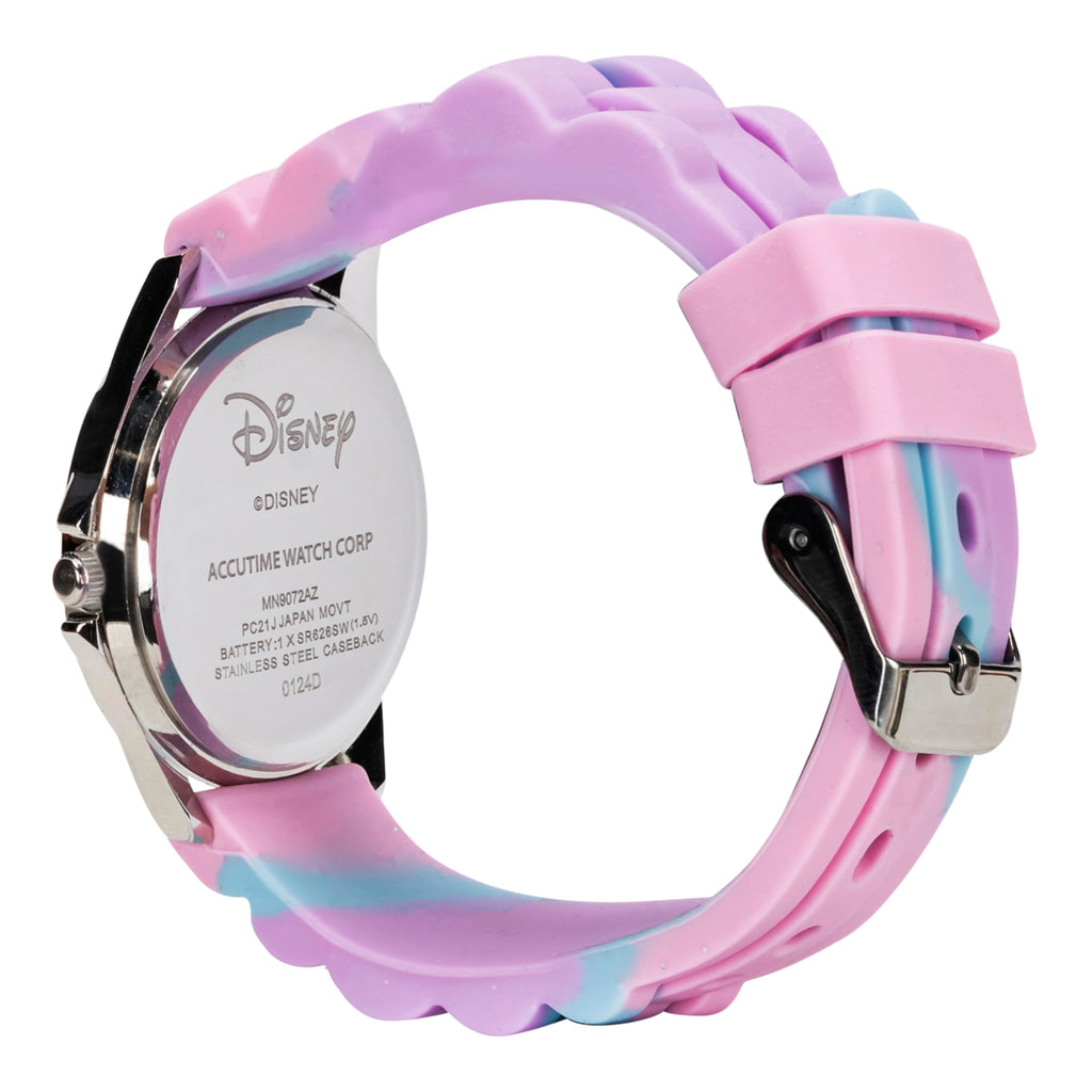 Disney Minnie Mouse Kids Time Teacher Watch with Hour & Minute Hands, Easy-to-Read Dial, and Glitter Silicone Strap - Pink & Blu