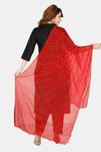 Fabme Women'S Silk Blend Printed Dupatta With Embellish Golden Border Red, Free Size
