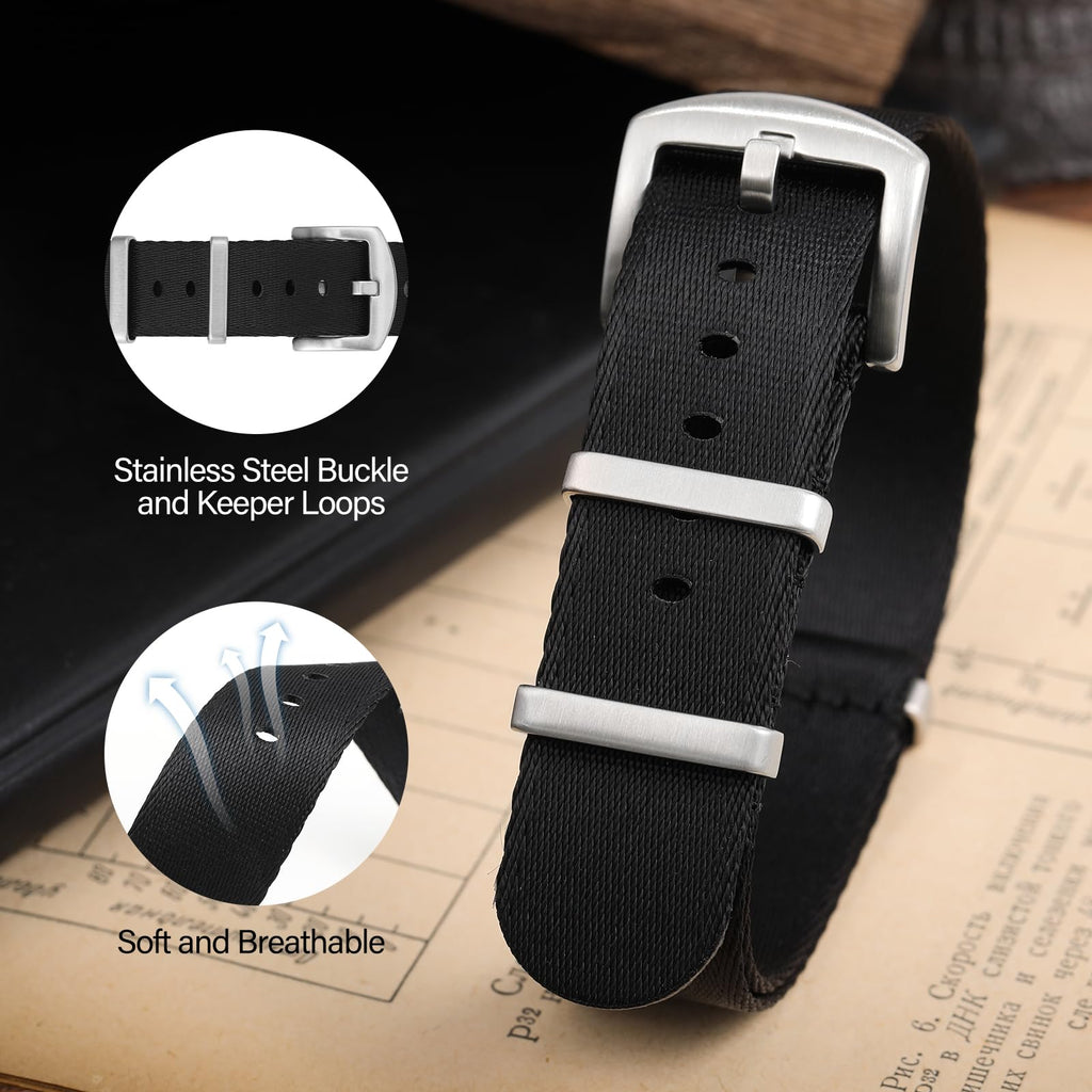 watchdives Nylon Watch Band 20mm 22mm Multicolor Replacement Watch Straps for Men Women (A1 Black, 20mm)