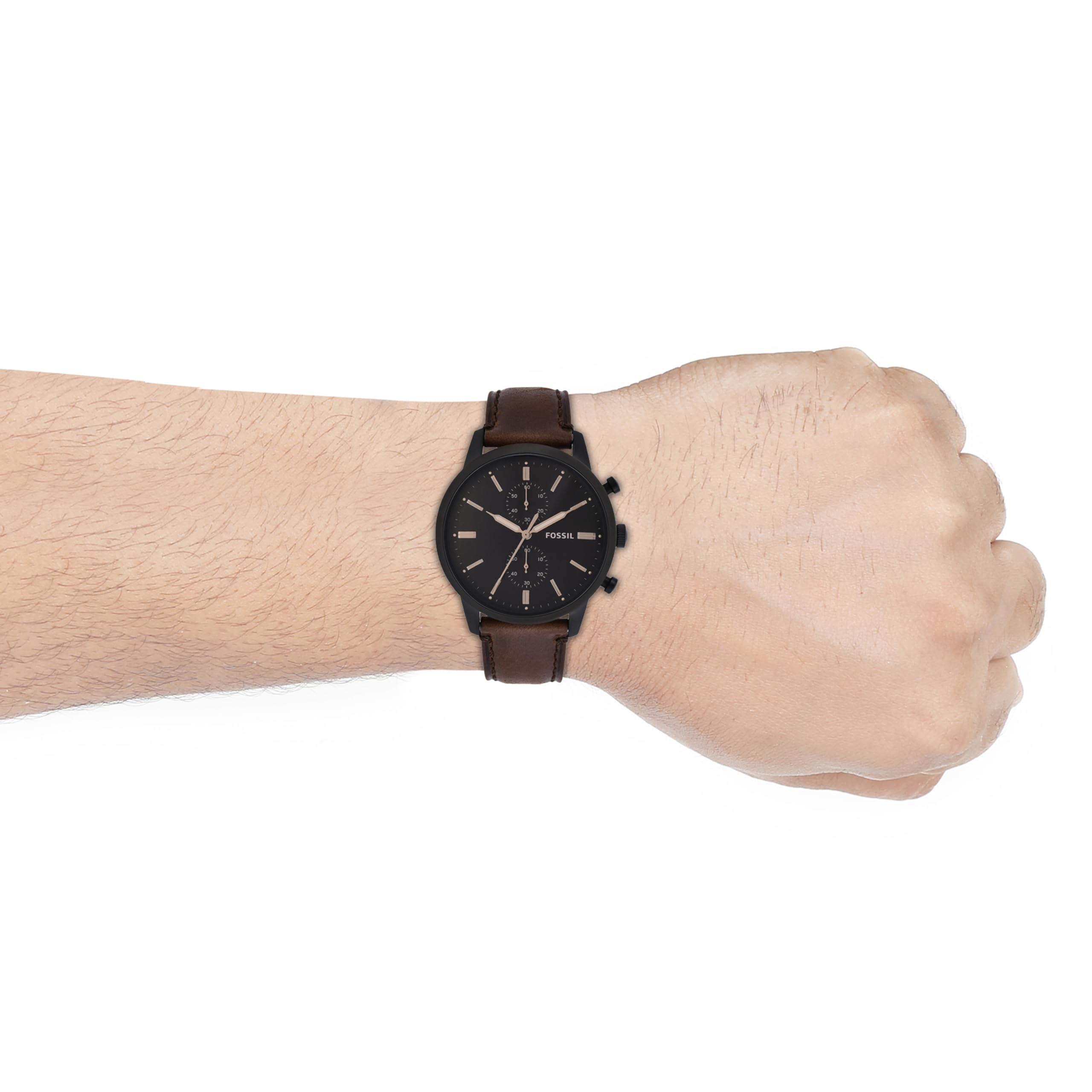 Fossil Men's Townsman Quartz Stainless Steel and Leather Chronograph Watch, Color: Black, Dark Brown (Model: FS5437)