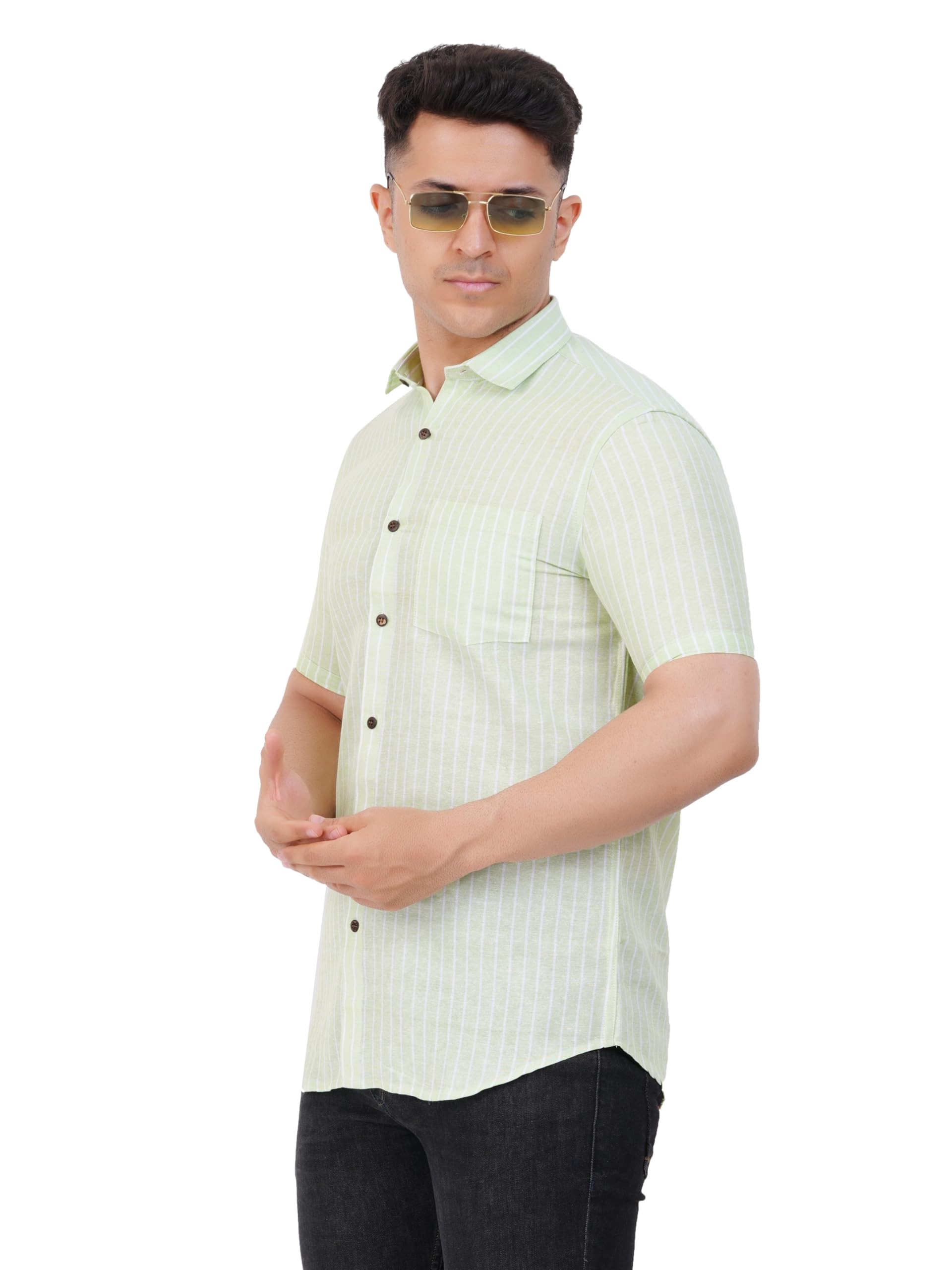 Mens Striped Regular fit Cotton Casual Shirt Pista Green
