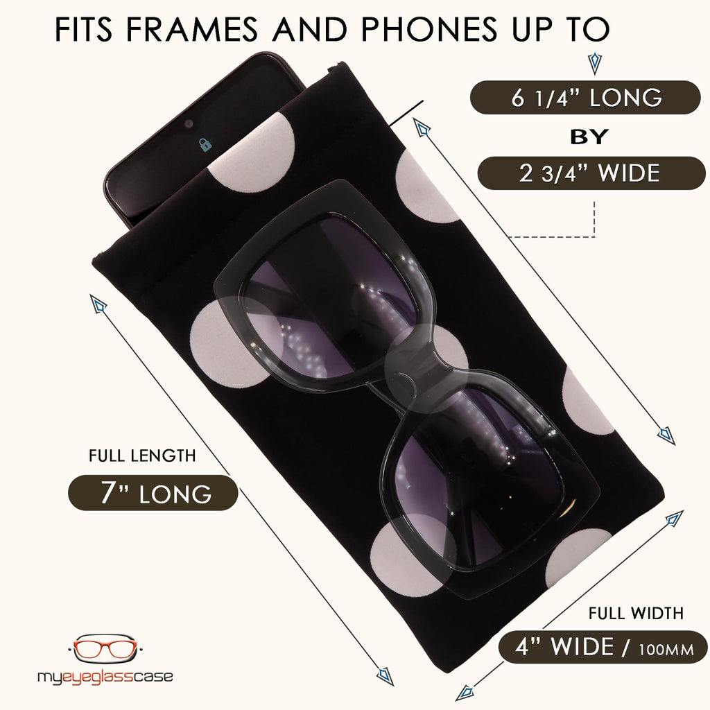 Polka Dots Soft Sunglasses case - Large Eyeglass case Squeeze Top - XL Glasses Holder w/Cloth, Medium To Oversized Frames, Smart