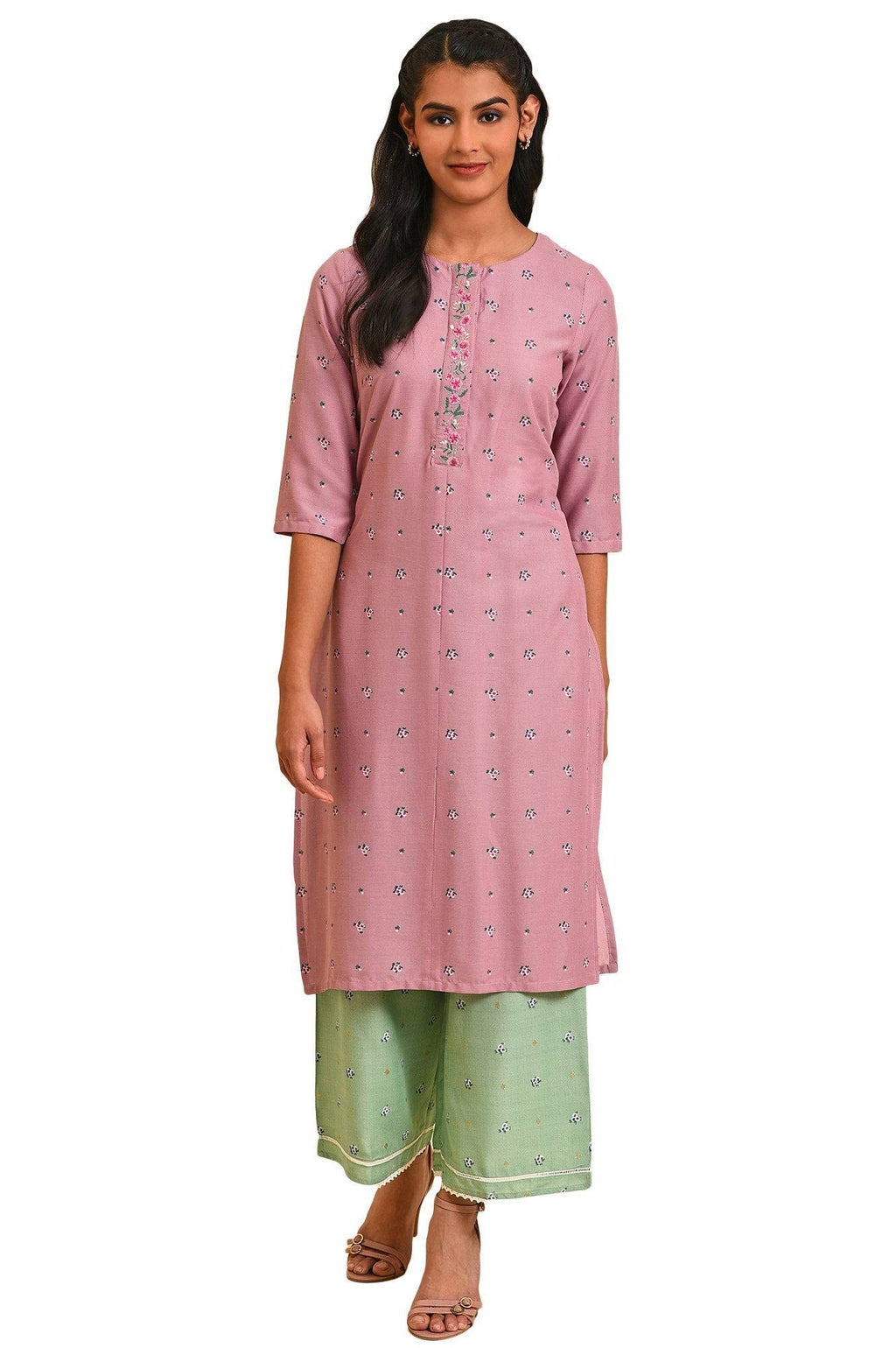 W For Woman Light Purple Printed Kurta With Embroidery (Size: 2Xl)-23Few19315-121261