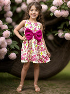 A.T.U.N. (ALL THINGS UBER NICE) Magenta Floral Printed Pambow Dress for Girls