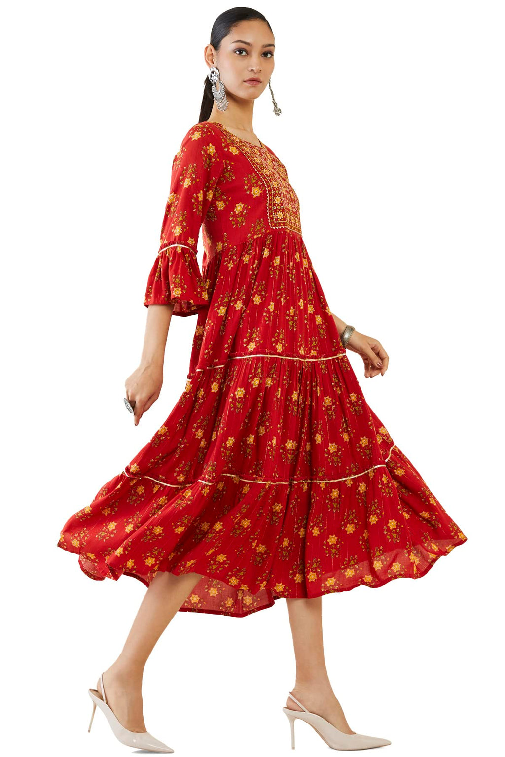 Soch Women Red Rayon Embroidery Kurta