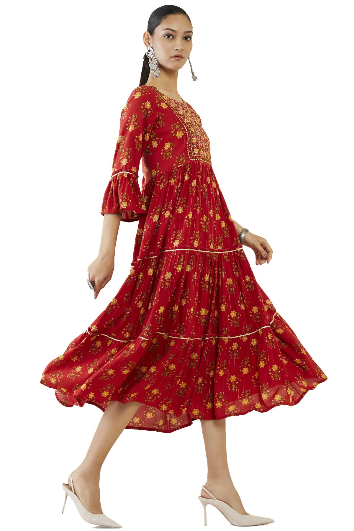 Soch Women Red Rayon Embroidery Kurta