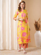 ANNI DESIGNER Women s Rayon Blend Kurta with Pants, Yellow, S
