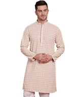 Jompers MenS Beige Sequin Embroidered Pure Cotton Kurtas (Beige, L)