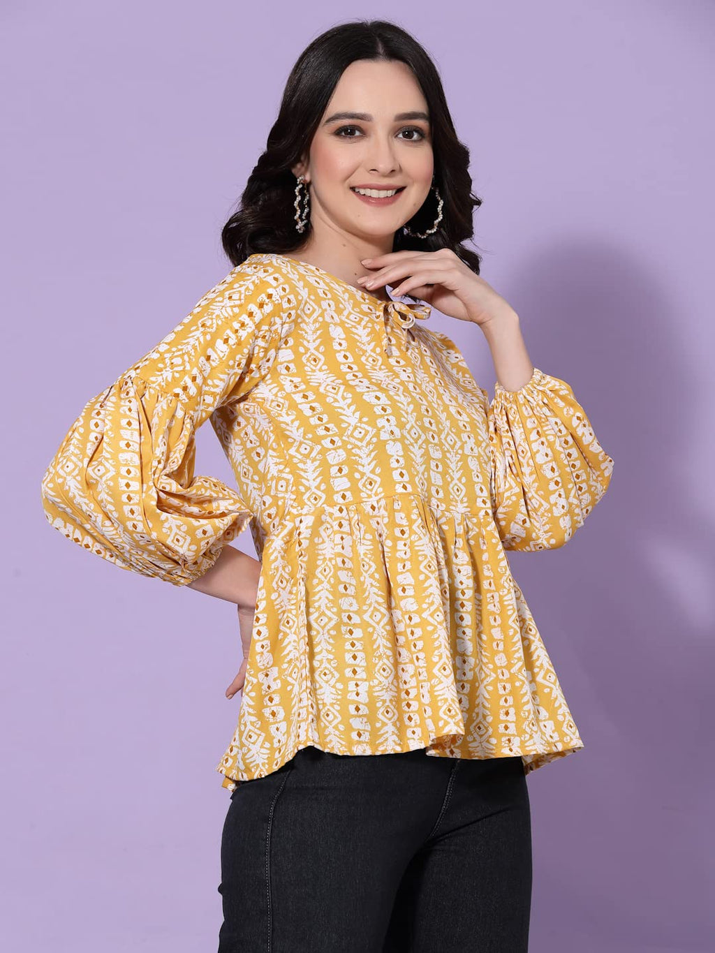 OOMPH! Peplum Tops for Women, Yellow - mt530
