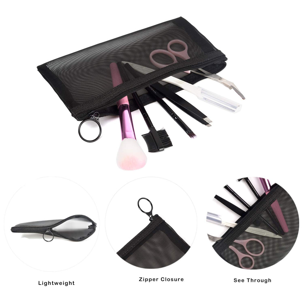 patu Zipper Mesh Bags, Pencil Case, 5 Pieces, Beauty Makeup Cosmetic Accessories Organizer, Travel Toiletry Kit Set Storage Pouc