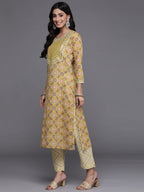 Varanga Women Lime Green Colored Printed Embroidered Kurta With Straight Pant And Dupatta