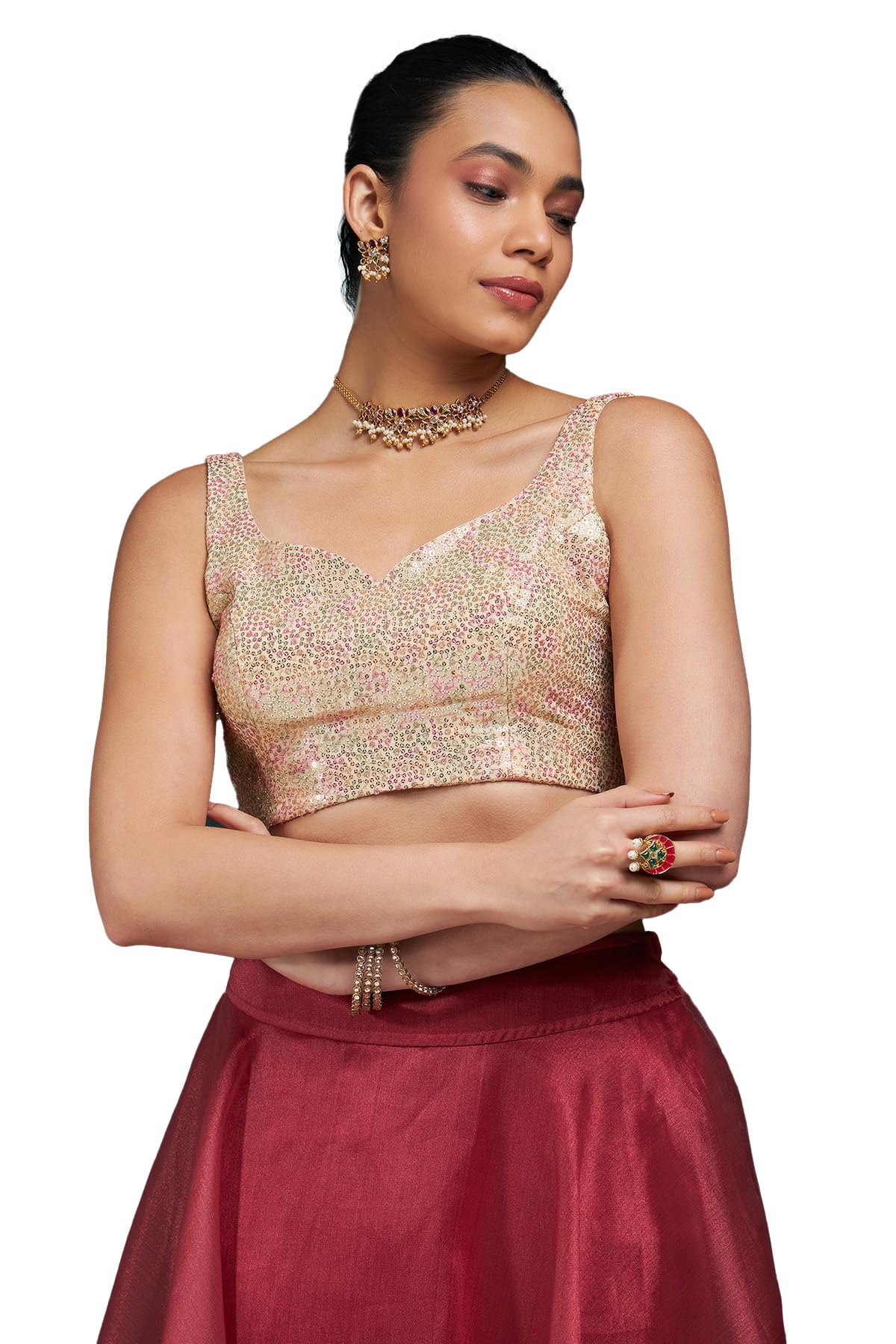 Soch Women Sequinned Embellished Georgette Padded Blouse