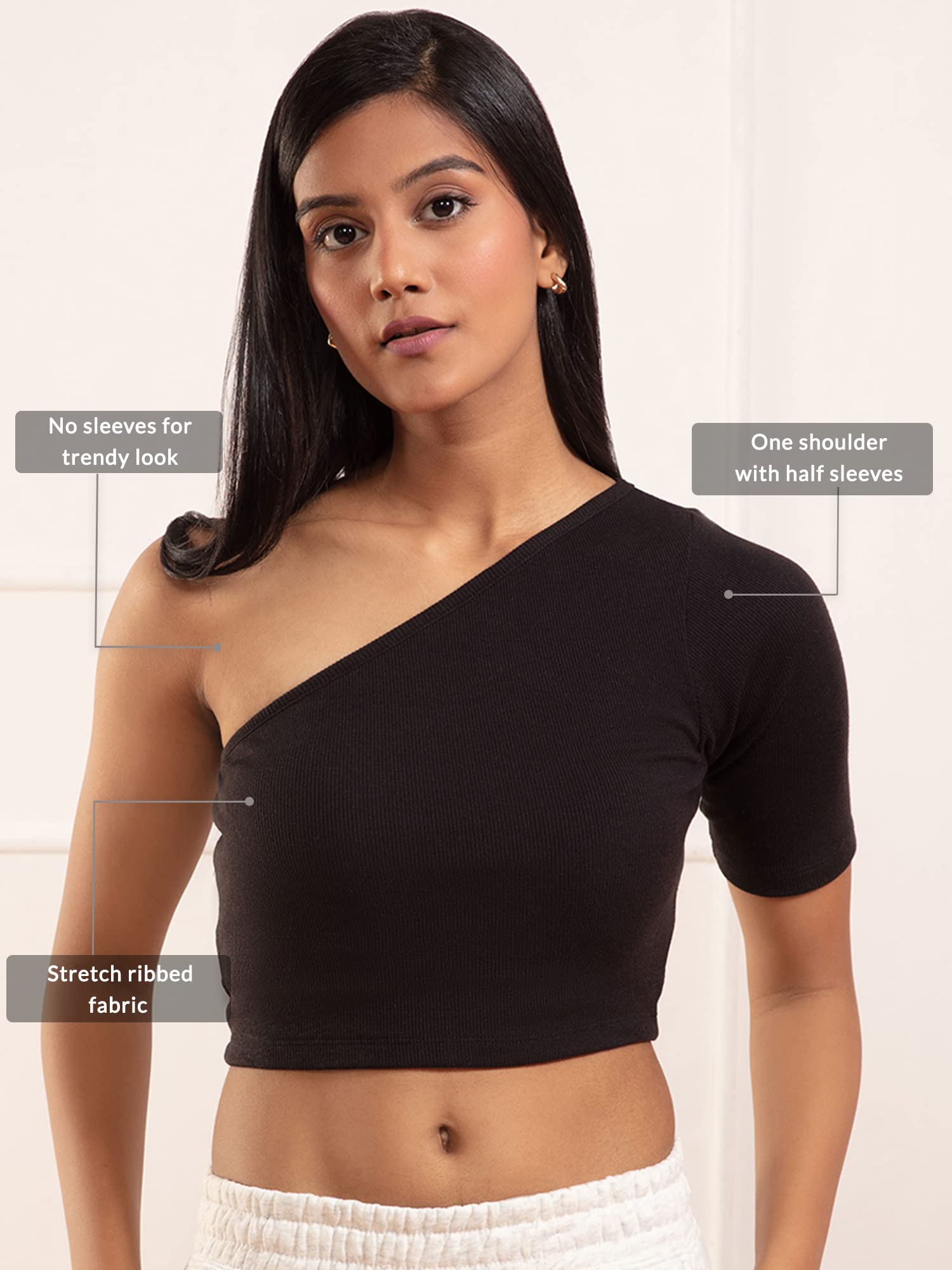 Nykd Stylish Off Shoulder Crop Top For Women Super Comfortable Ribbed Fabric, Half Sleeve - T-Shirts & Tanks, Nyoe09, Jet Black,