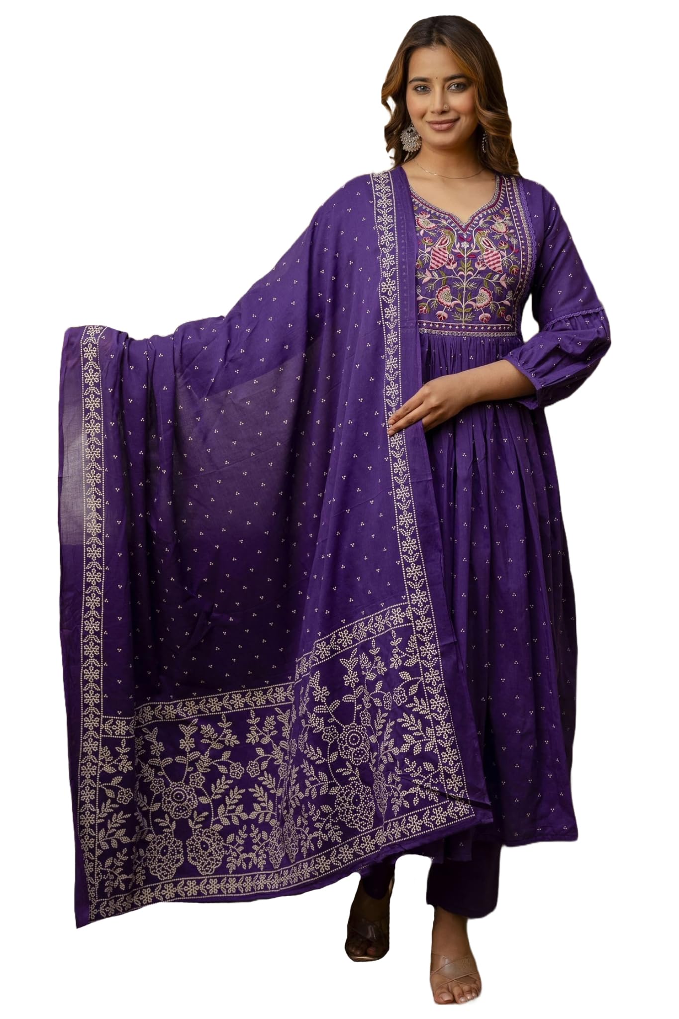 ANNI DESIGNER Womens Rayon Viscose Embroidered Anarkali Kurta with Pant & Dupatta (Kanota Blue-VKS03_XXL_Blue_XX-Large)