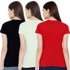 Preneum Womens Cotton Regular Fit Latest Graphic Stylish Printed Short Sleeves Casual T-Shirt || Trendy & Style (Pack 3), Black
