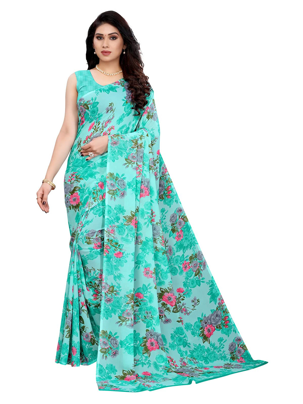 Satrani Womens Polyester Saree (2041ST576_Aqua Blue)