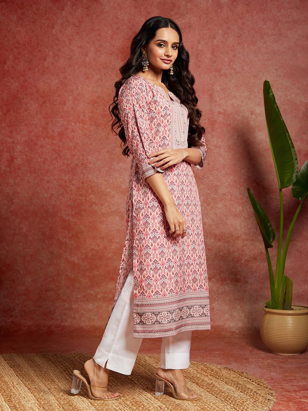 Libas WomenS Crepe Printed Straight Kurta (26535_Pink