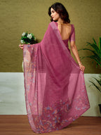 Satrani WomenS Linen Zari Border Printed Ready To Wear One Minute Pre Pleated Readymade Saree With Unstitched Blouse Piece (34R