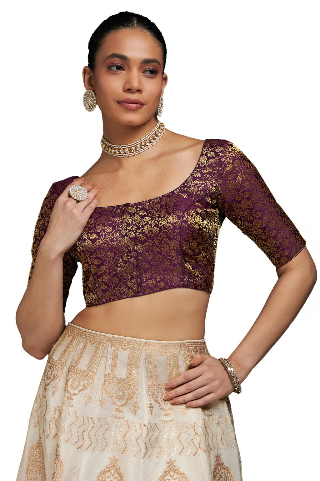 Soch Women Art Silk Half Sleeve Blouse with Woven Floral Designs