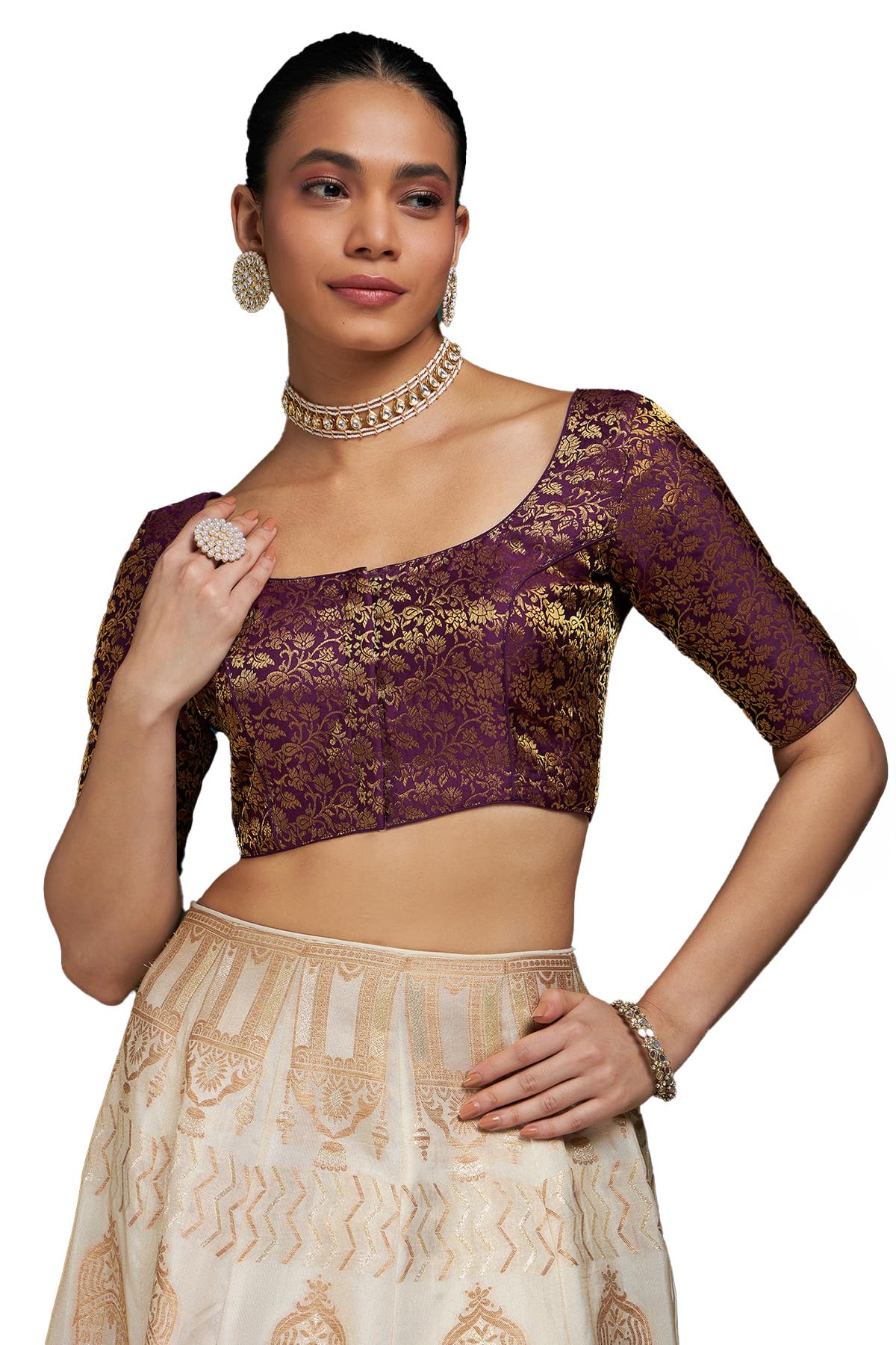 Soch Women Art Silk Half Sleeve Blouse with Woven Floral Designs