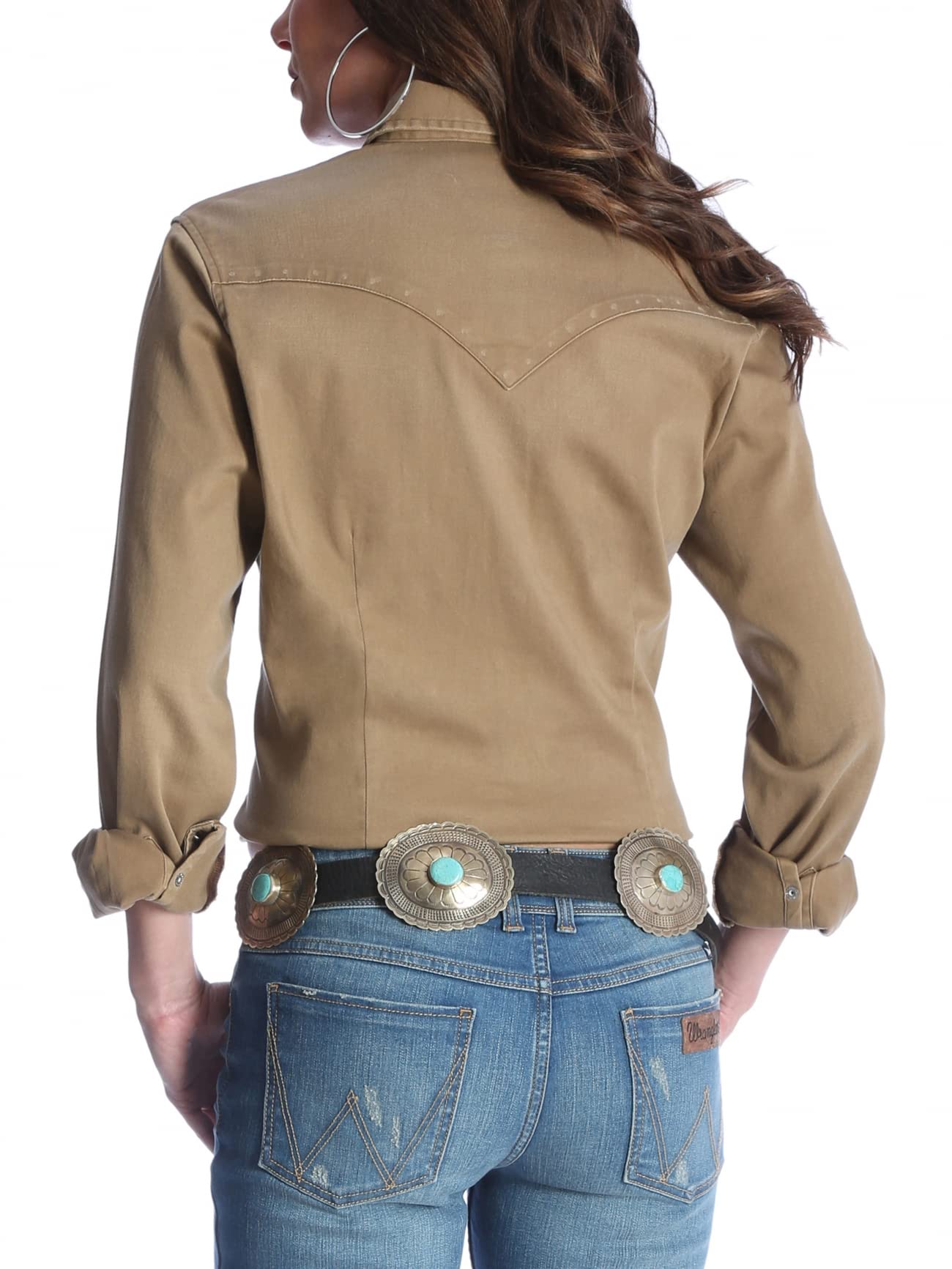 Wrangler womens Long Sleeve Western Snap Work Shirt Blouse, Rawhide, Large US
