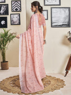 Satrani Womens Cotton Printed Zari Stripe Ready To Wear Saree with Unstitched Blouse Piece