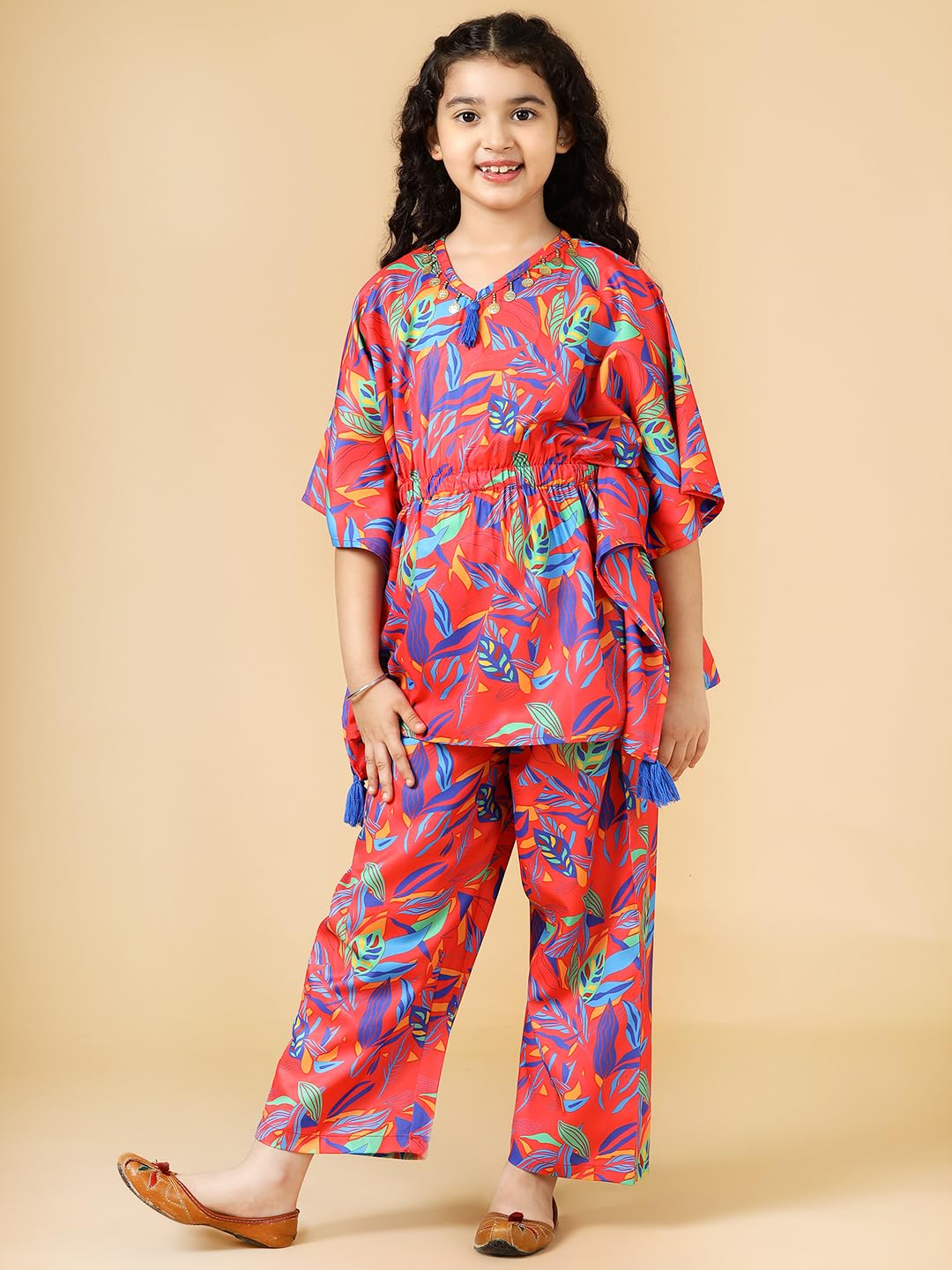 A.T.U.N. (ALL THINGS UBER NICE) Girls Printed Polysilk Top with Straight Pant Set