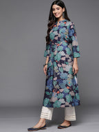 Varanga Women Blue Floral Printed Kurta With Mandarin Collar