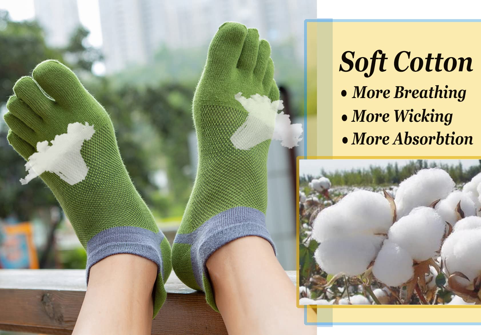 Men Toe Socks No Show Cotton Low Cut Athletic Running 5 Finger Wicking 9 Pack