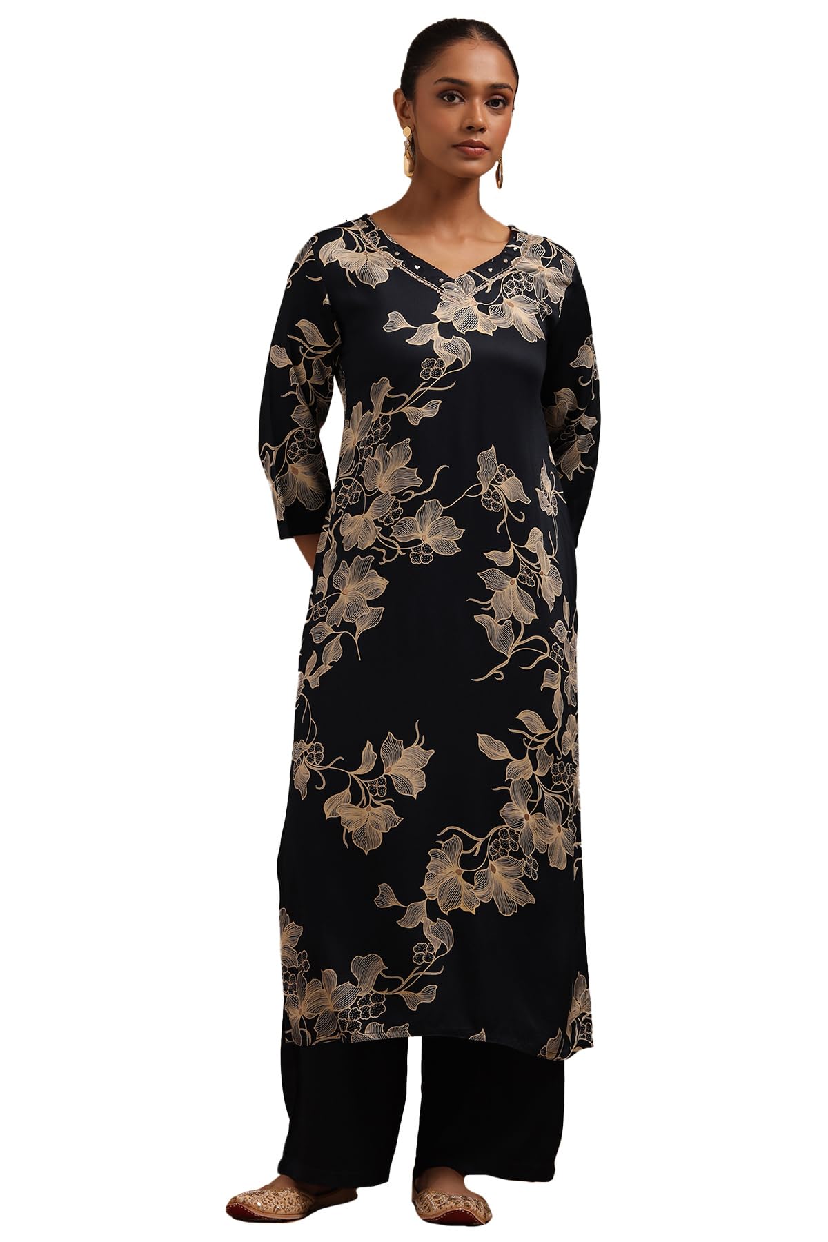 Soch Women Satin Floral Print Kurta Set Pearl