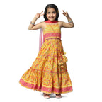 Biba Girls Yellow Printed Cotton Lehenga Set