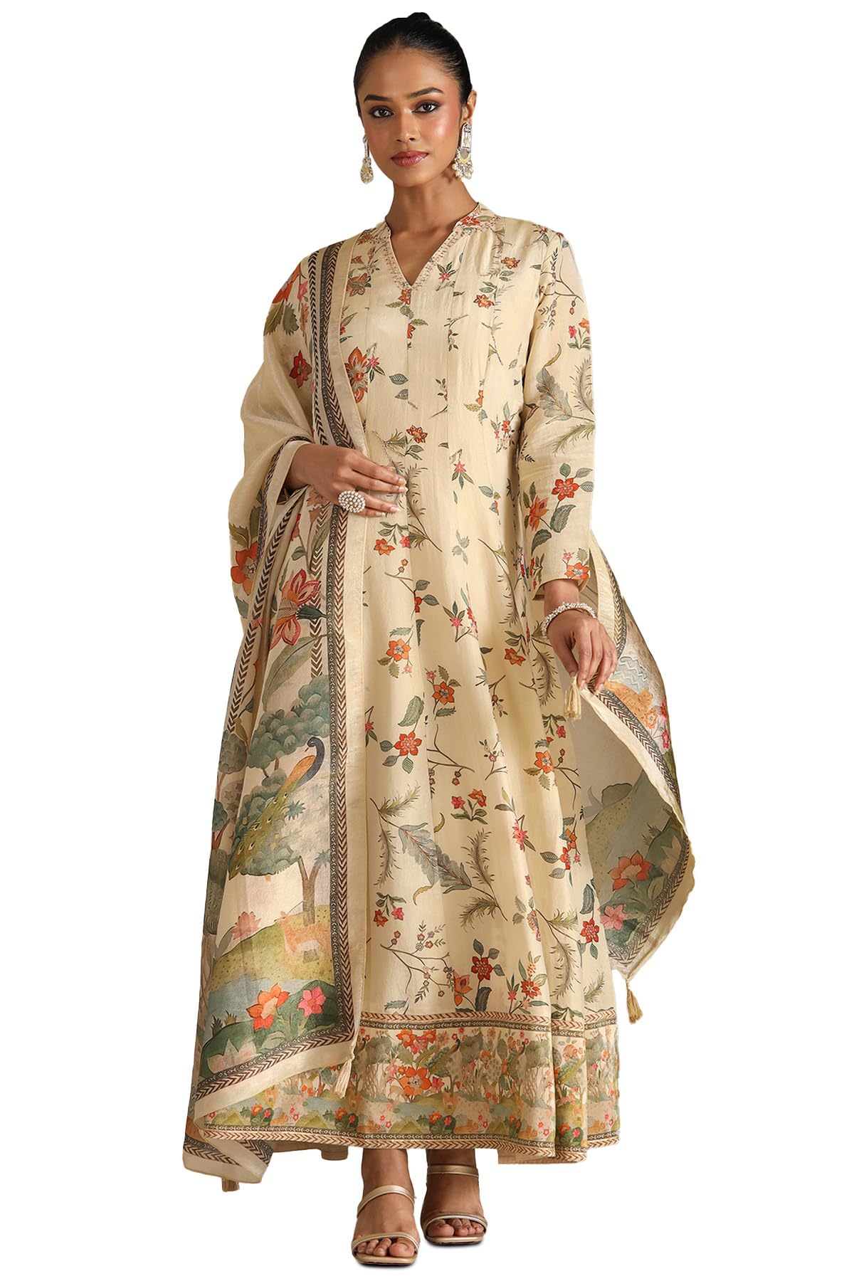 Soch Women Viscose Floral Print Gown with Cutdana